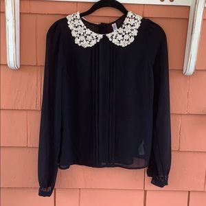 🔲 xhilaration | Black Sheer Blouse w/ Cute Collar